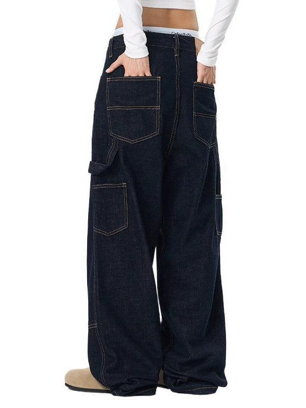 Washed Distressed Wide-Leg Denim Pants