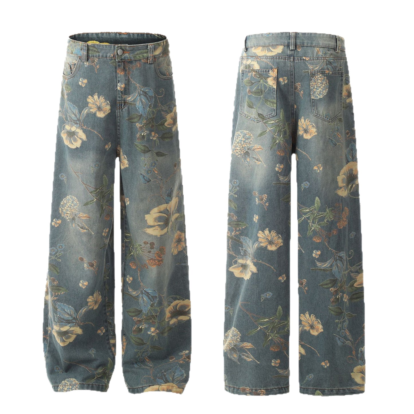 Floral straight-leg jeans