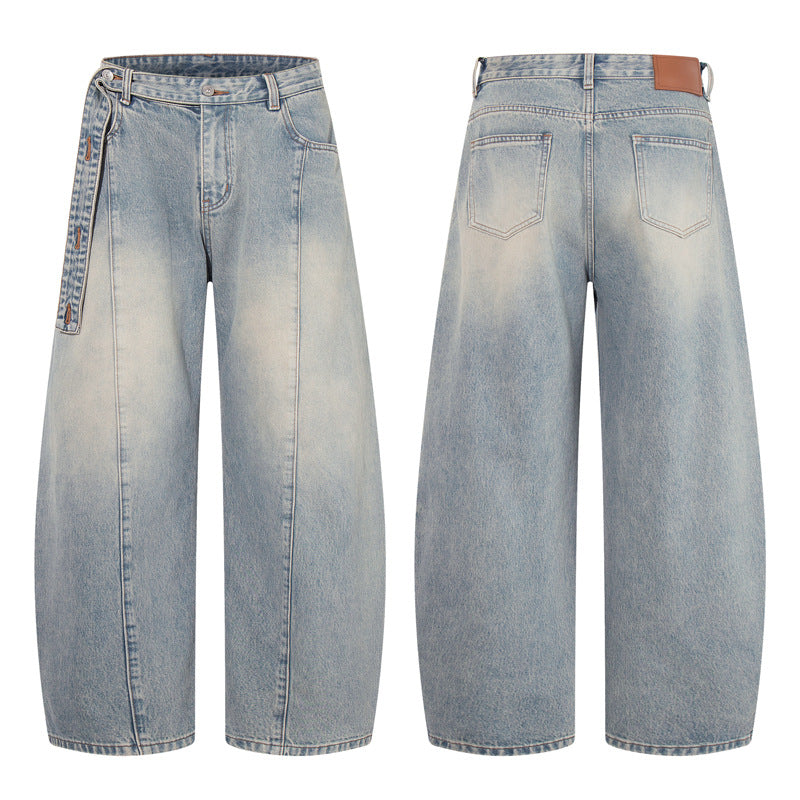 Washed Straight-Leg Northern Faded Jeans with Ribbon Details