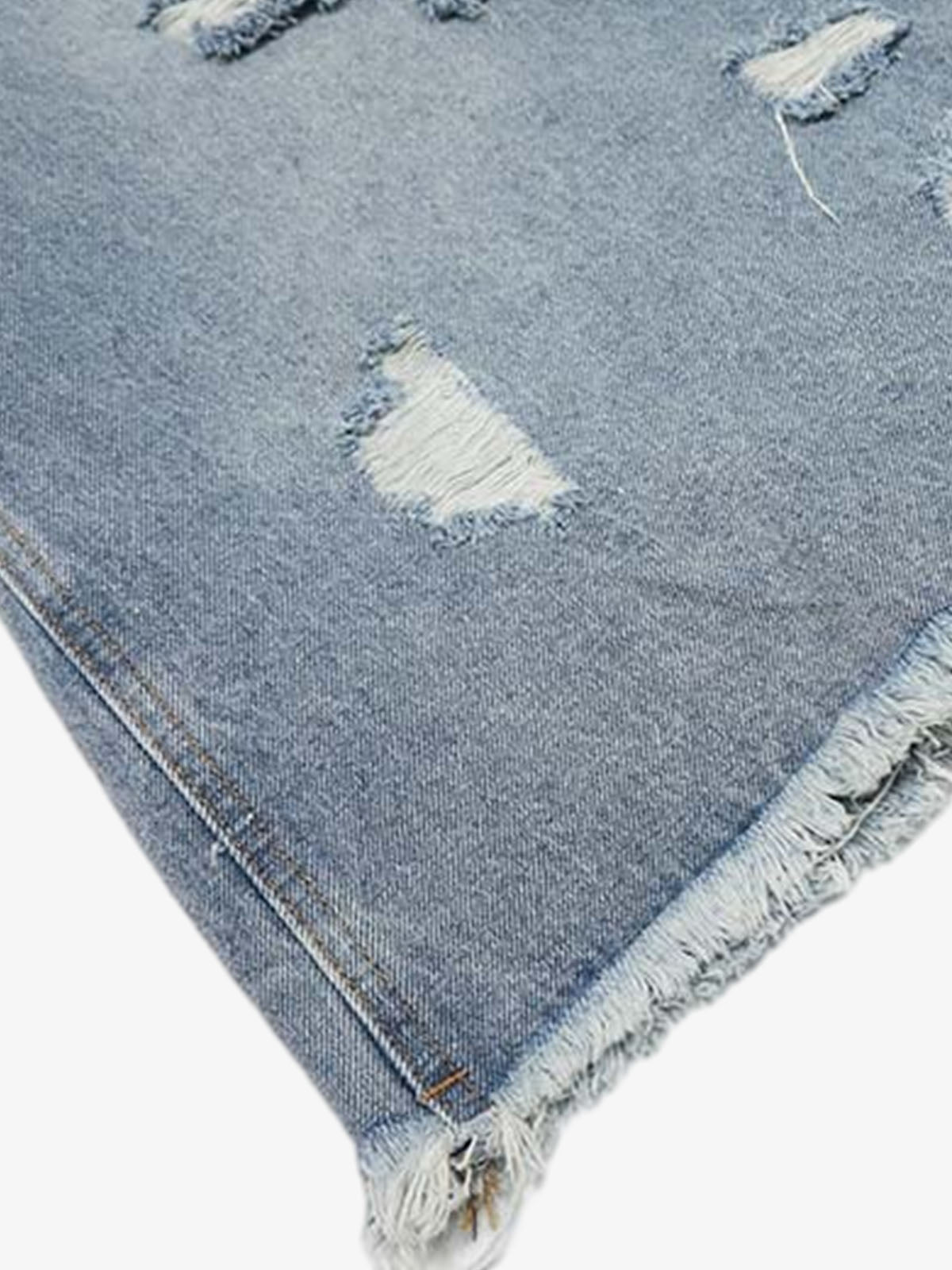 Faded Light Wash Distressed Denim Shorts