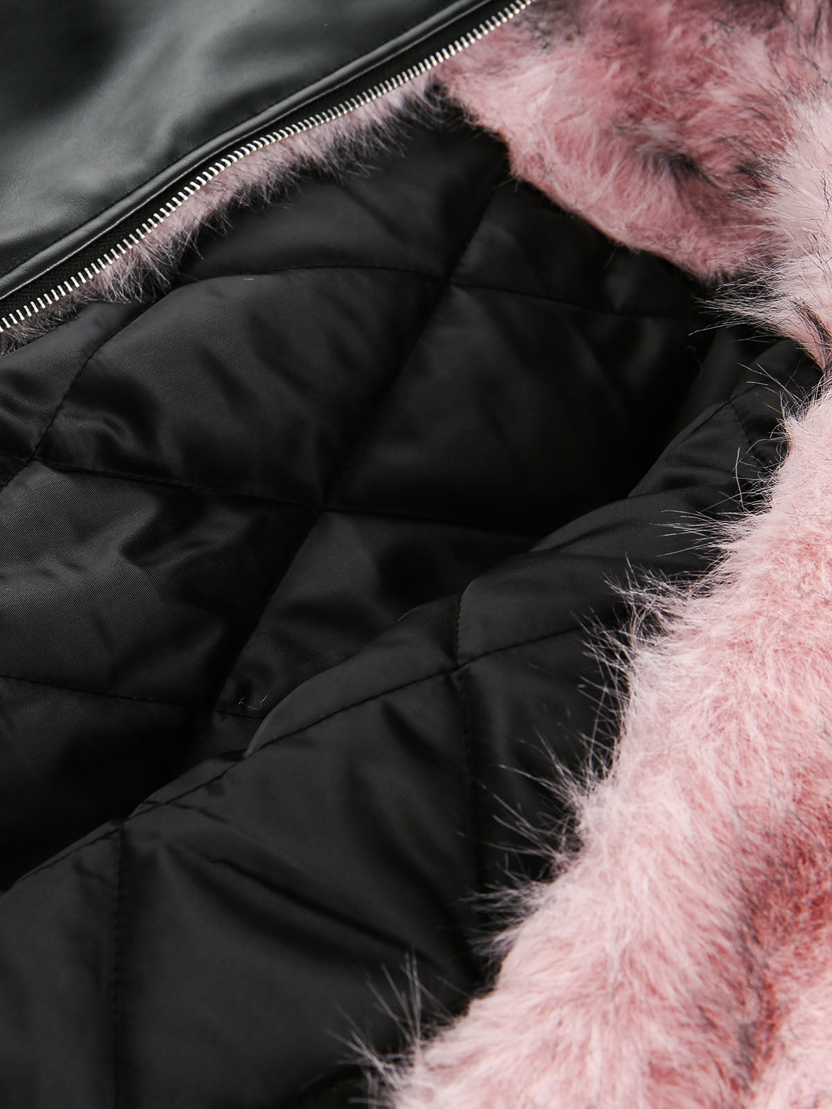 Quilted Pink Leather Jacket with Fur Hood
