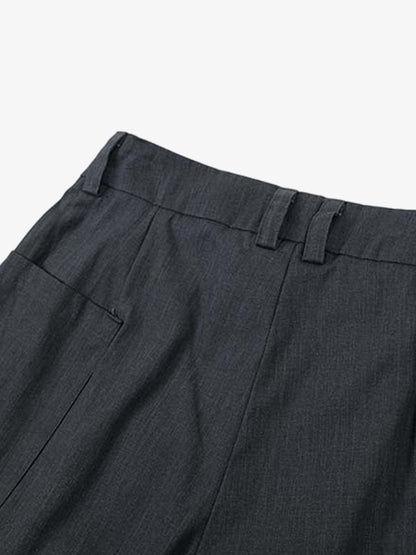 Pleated Wide-Leg Denim Shorts