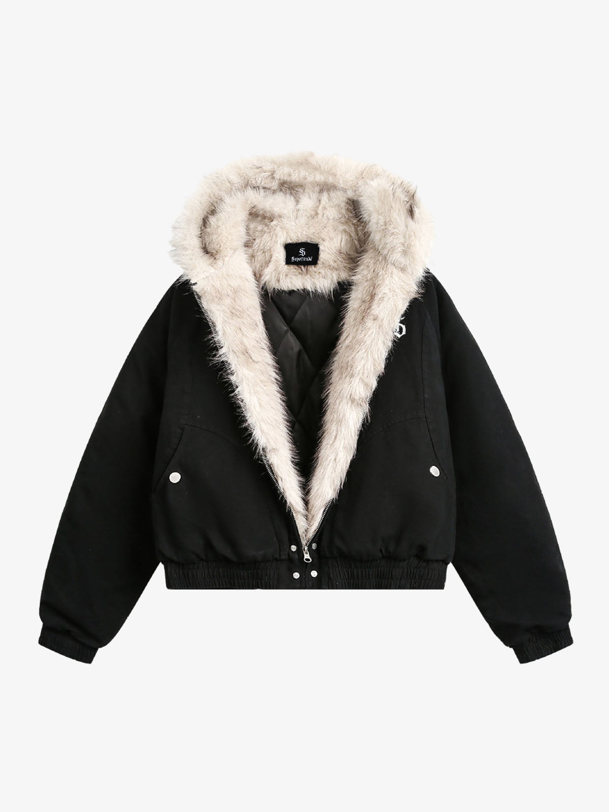 Quilted Jacket with Spliced Fur Hood