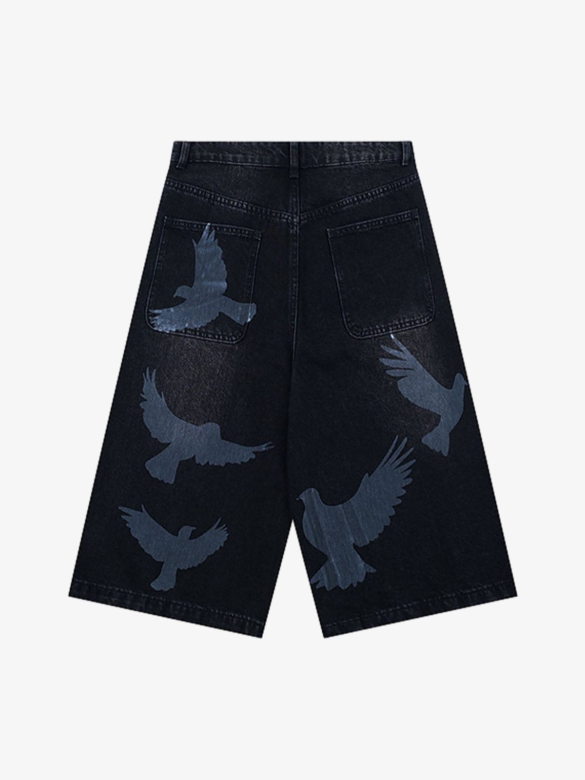 Vintage-Inspired Dove Print Distressed Denim Shorts