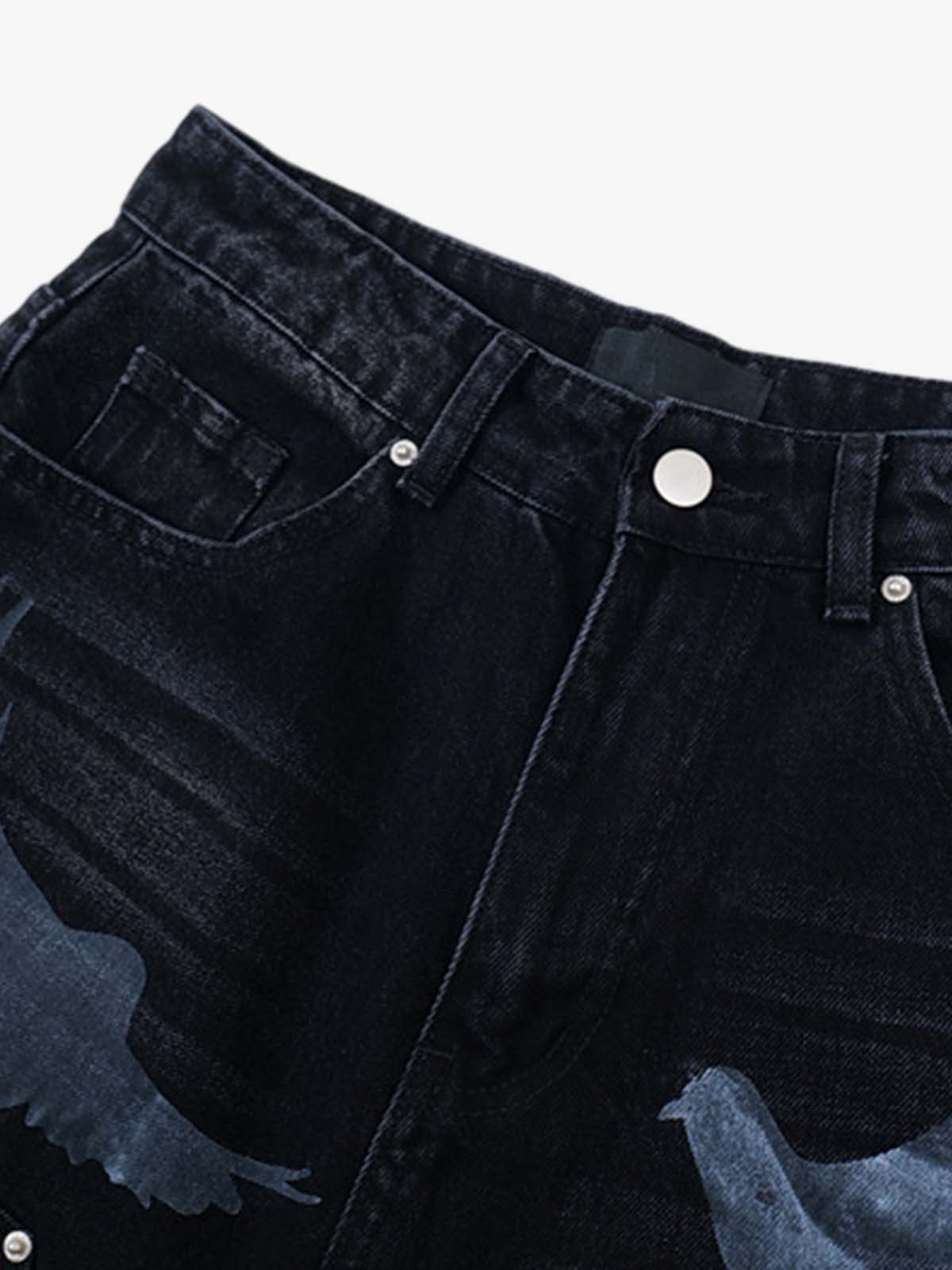 Vintage-Inspired Dove Print Distressed Denim Shorts