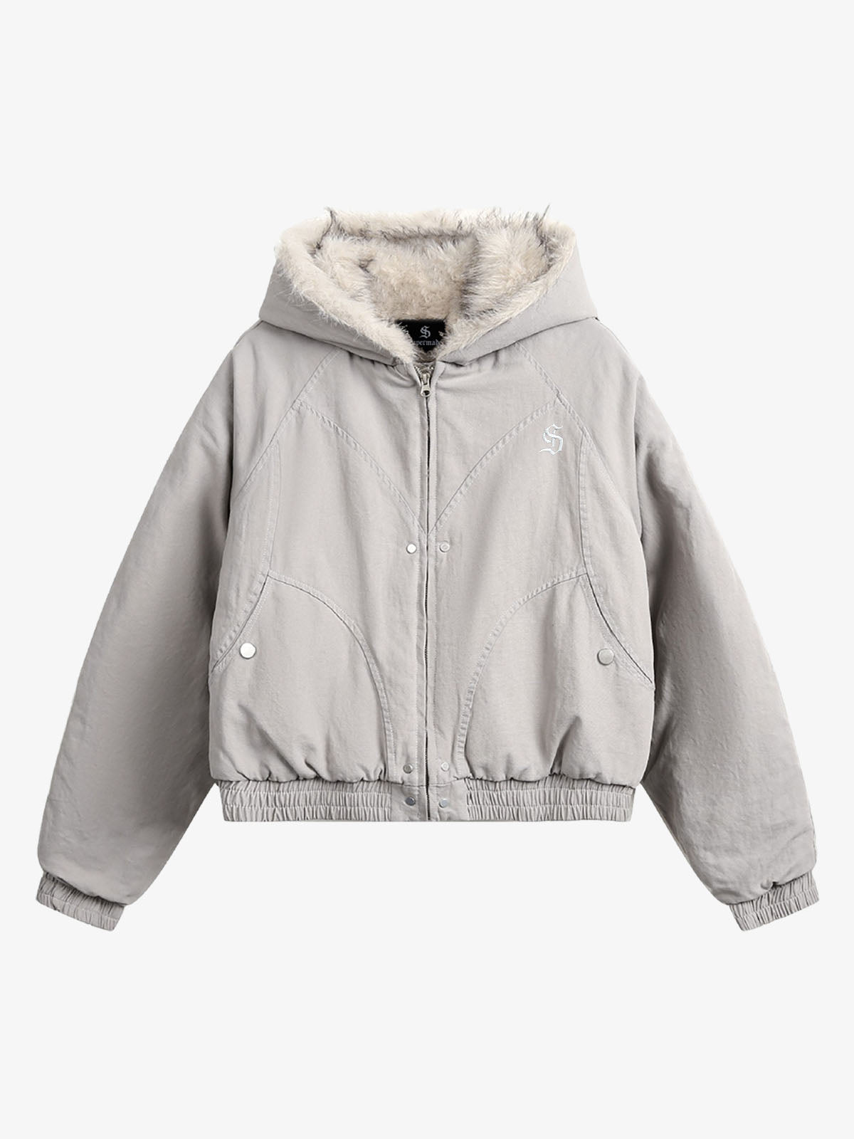 Quilted Jacket with Spliced Fur Hood