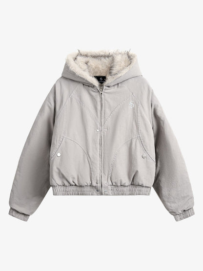 Quilted Jacket with Spliced Fur Hood
