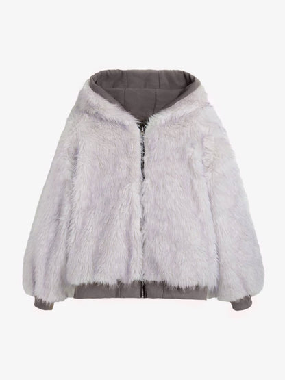 Reversible Oversized Fur Hooded Jacket
