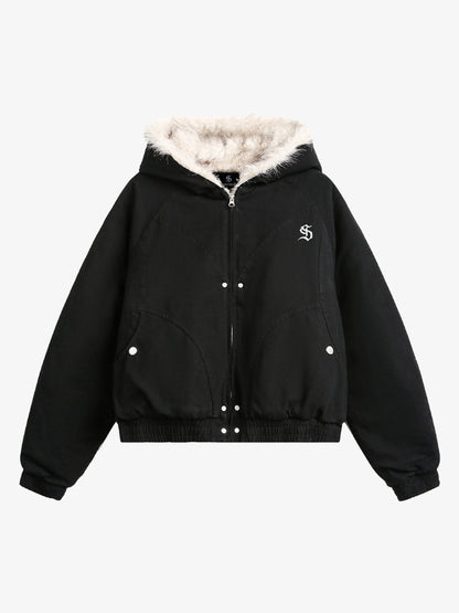 Quilted Jacket with Spliced Fur Hood