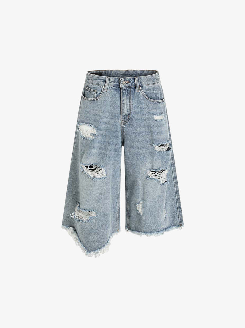 Faded Light Wash Distressed Denim Shorts