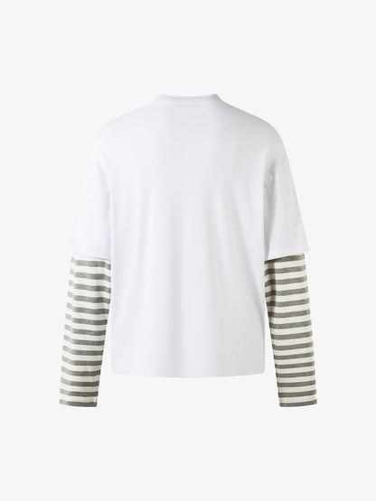 Long-Sleeve with Cartoon Print and Striped Sleeves