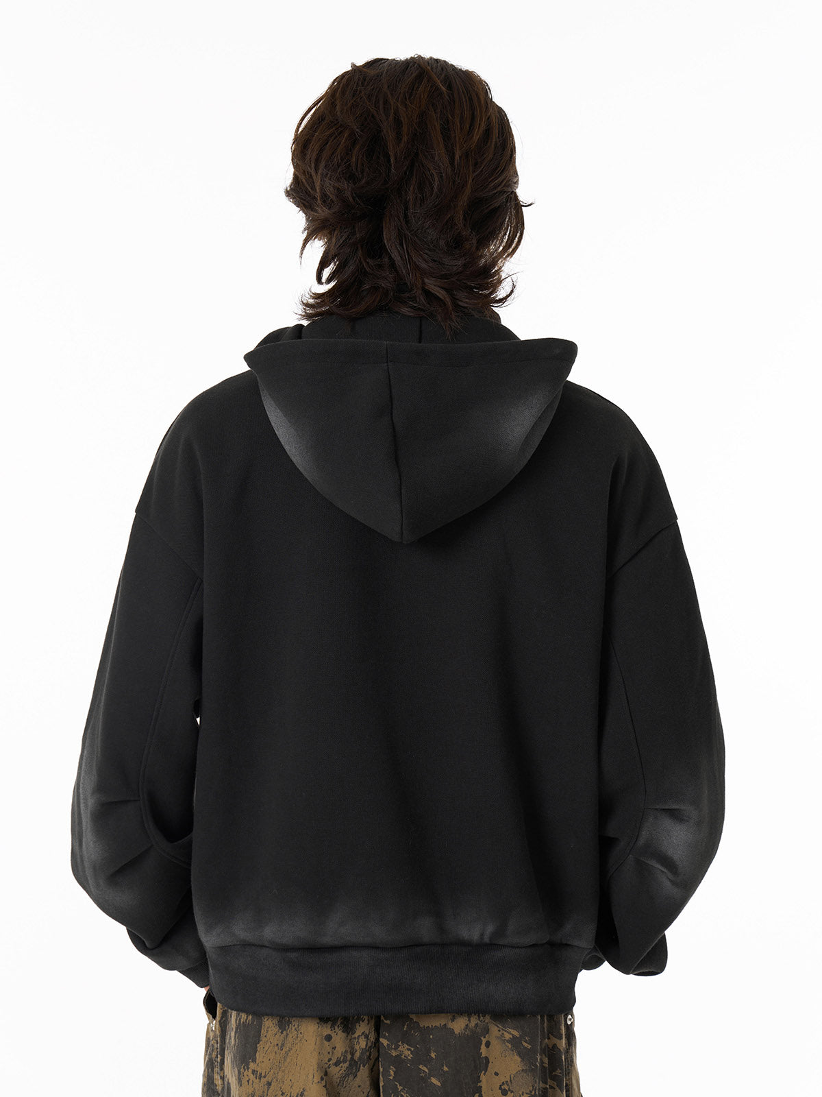 Distressed Stand Collar Stitching Spray Paint Quarter Zip Hoodie