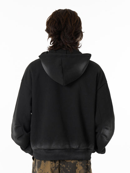 Distressed Stand Collar Stitching Spray Paint Quarter Zip Hoodie