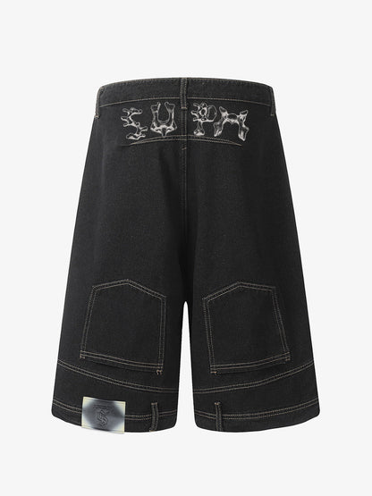 Distressed Waistband Hem Denim Shorts