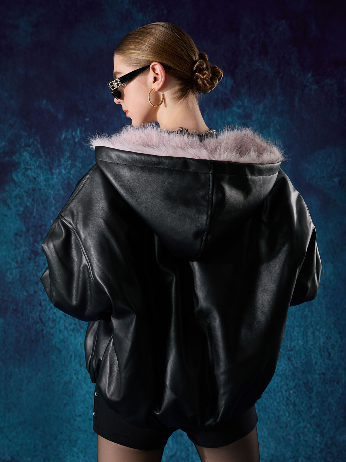 Quilted Pink Leather Jacket with Fur Hood