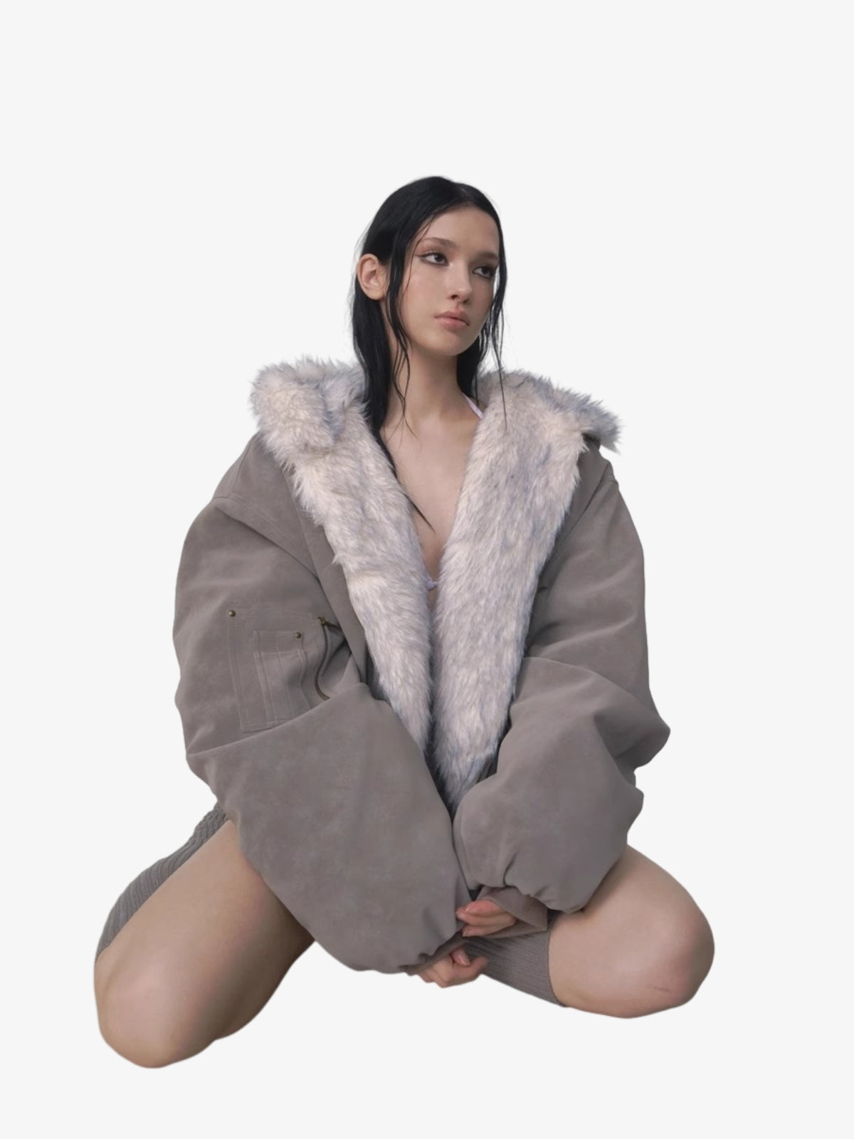 Reversible Oversized Fur Hooded Jacket