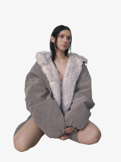 Reversible Oversized Fur Hooded Jacket