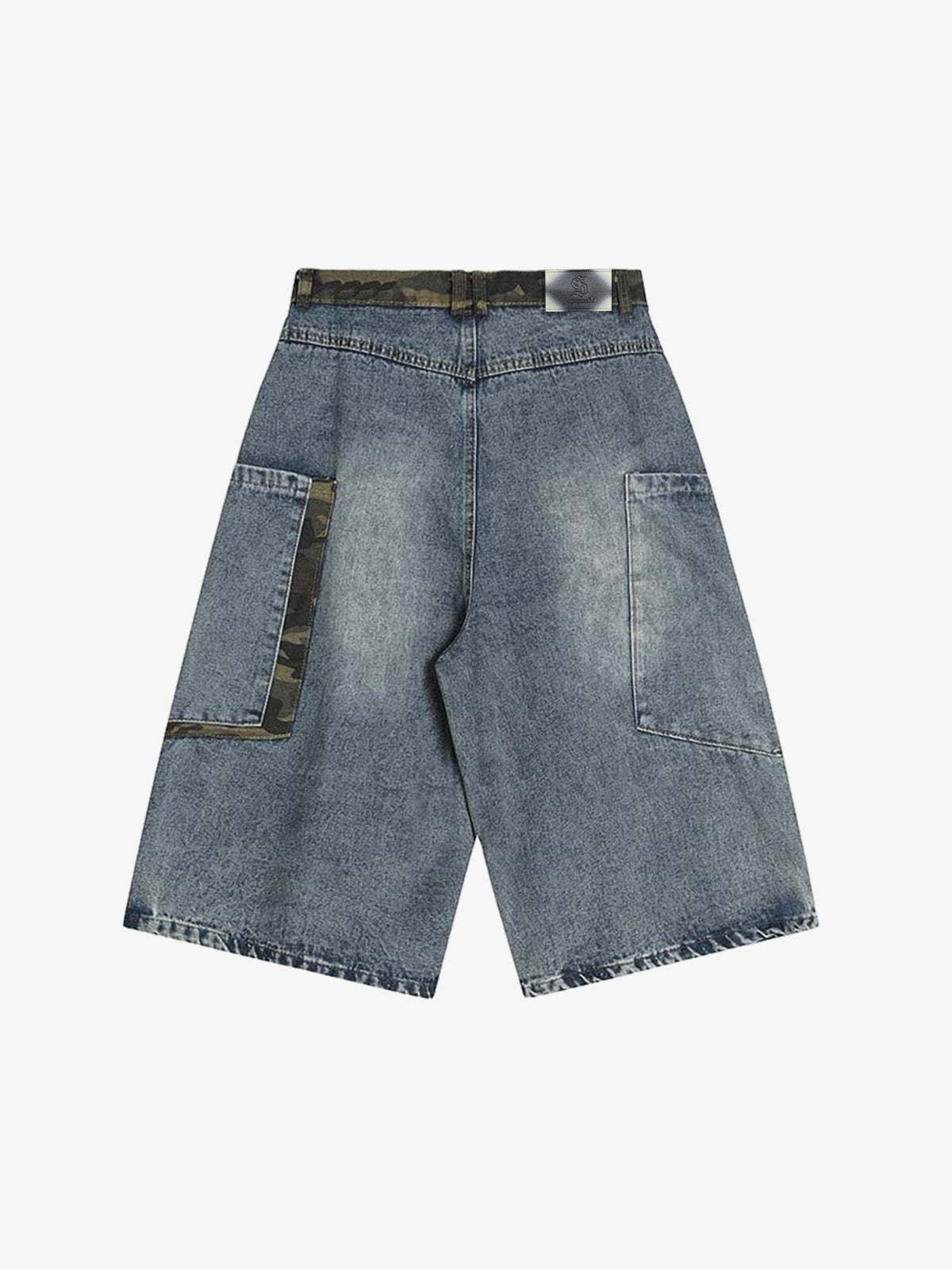 Camouflage Patchwork Denim Cargo Shorts