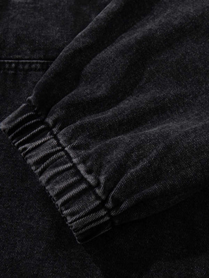 Vintage Washed Denim Metal Toggle Detail Pullover Hoodie