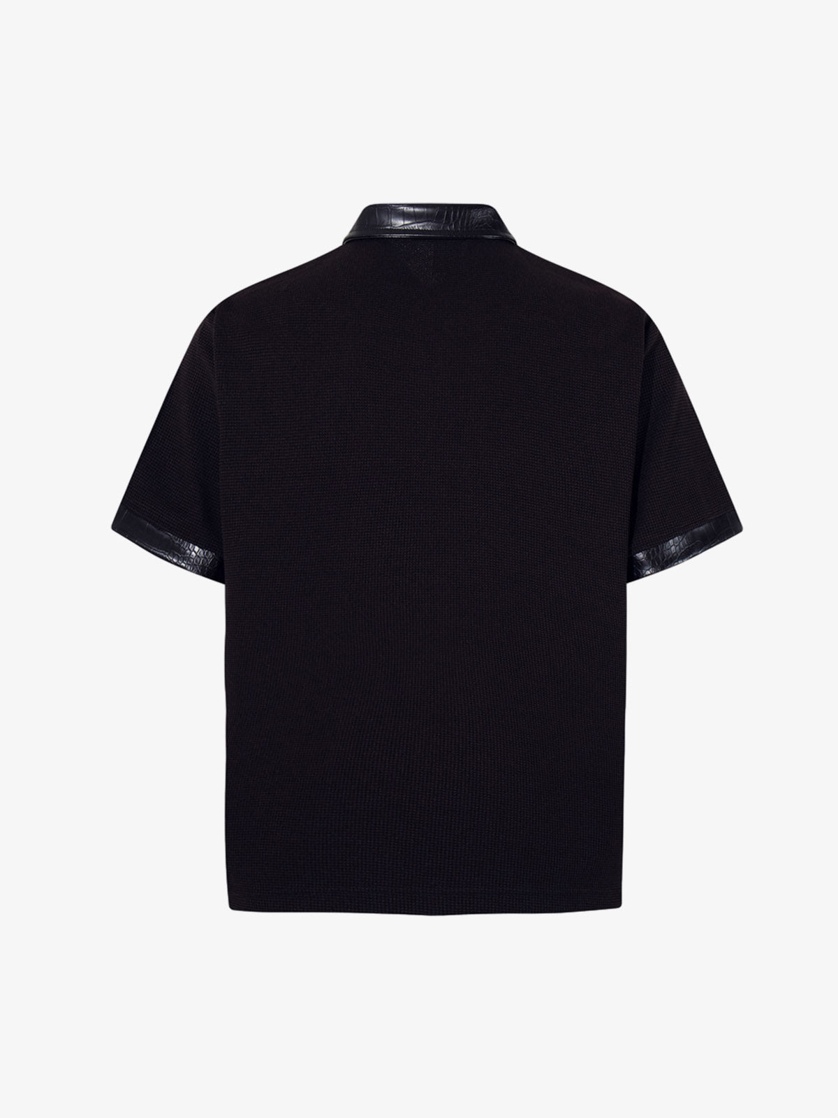 Gothic Text Graphic Leather Patchwork Polo Tee