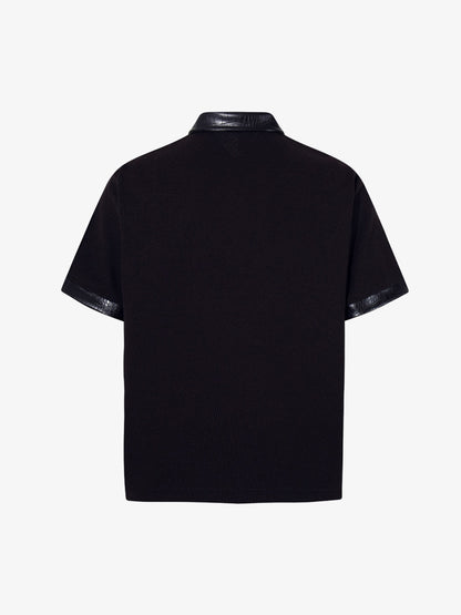Gothic Text Graphic Leather Patchwork Polo Tee