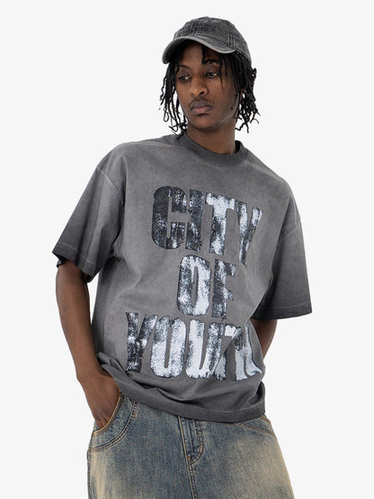 Retro Gradient Spray Letter Graphic Tee