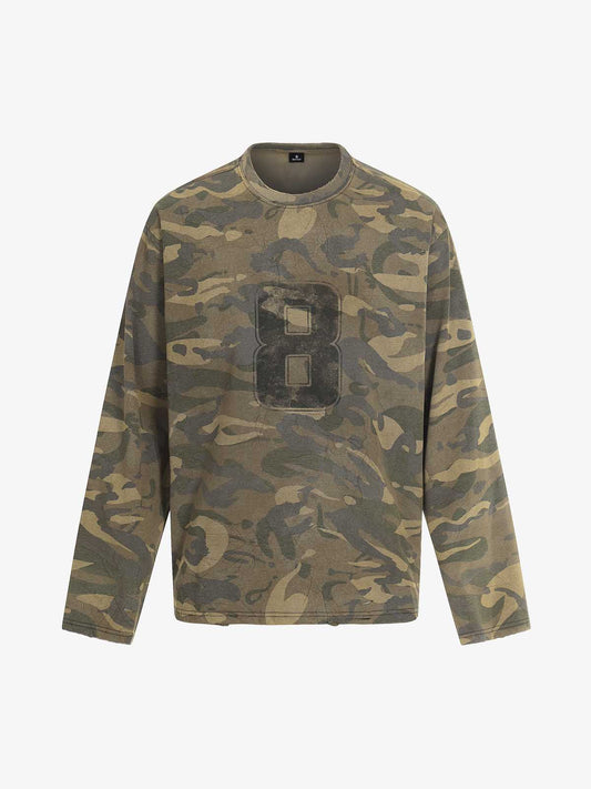 Camo Graphic Long Sleeve T-Shirt with Number 8 Design