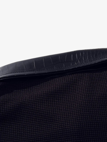Gothic Text Graphic Leather Patchwork Polo Tee