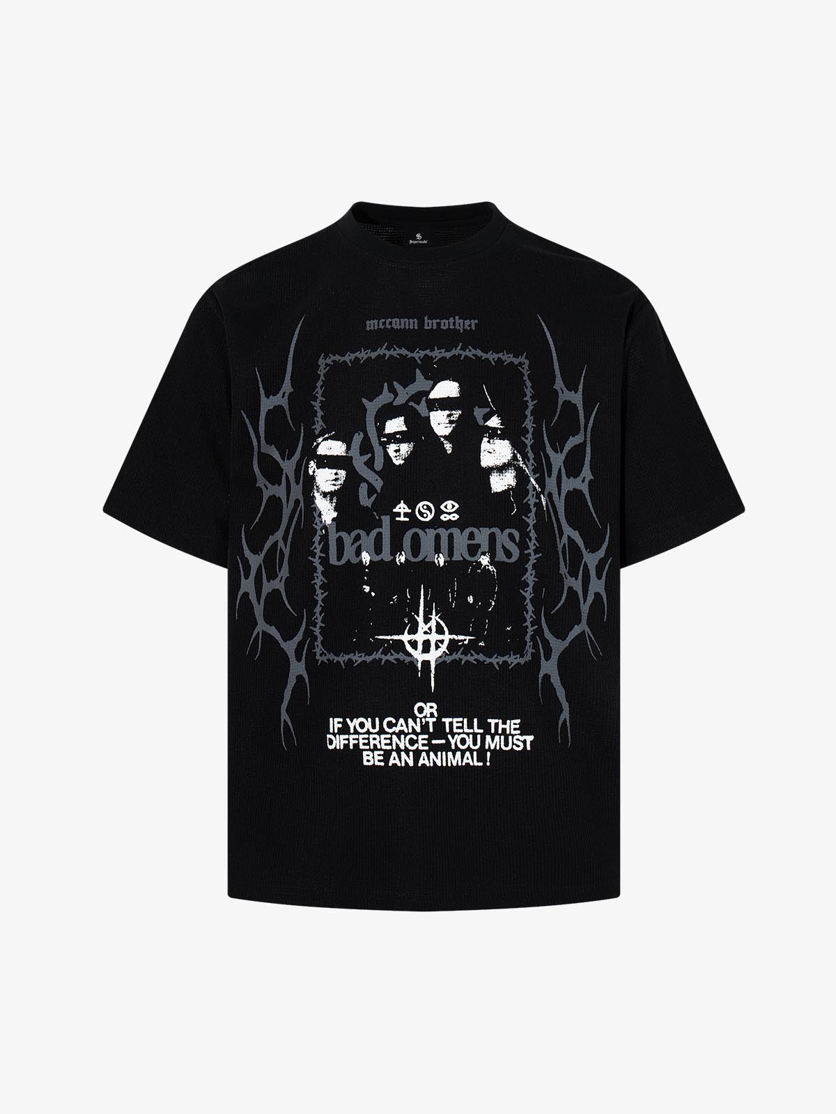Gothic Graphic Tee with Blindfolded Portrait Design