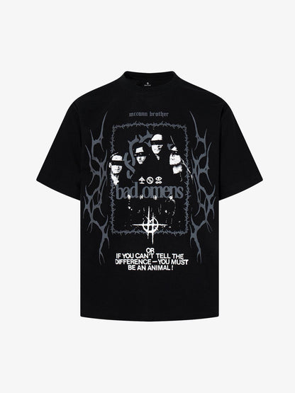 Gothic Graphic Tee with Blindfolded Portrait Design