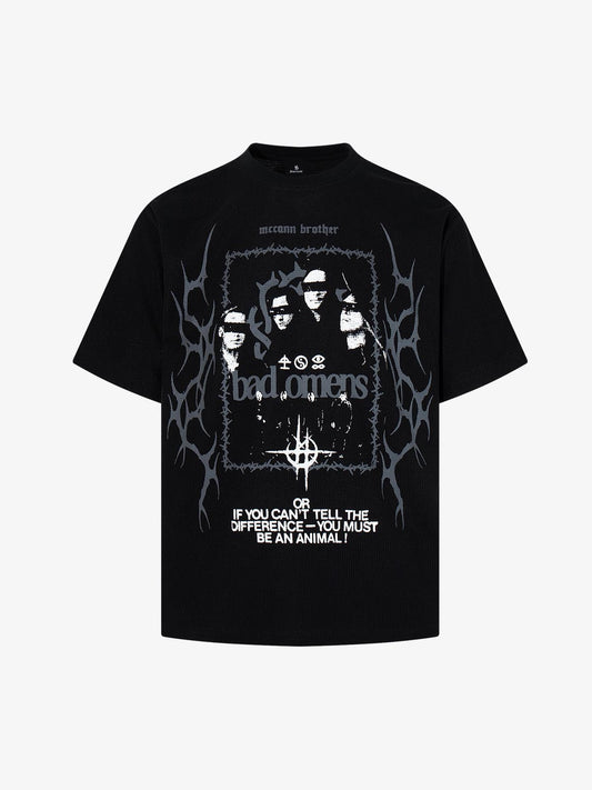 Gothic Graphic Tee with Blindfolded Portrait Design