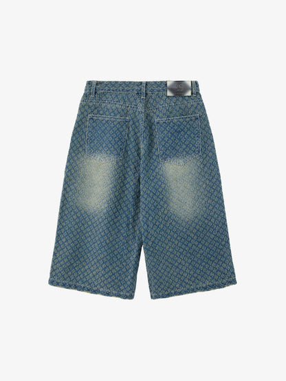 Retro Distressed Textured Ripped Wide-Leg Denim Shorts