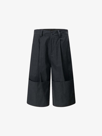 Pleated Wide-Leg Denim Shorts
