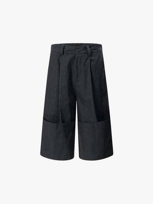 Pleated Wide-Leg Denim Shorts