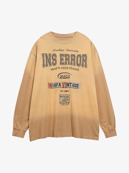 Distressed Gradient Long Sleeve T-Shirt with Letter Print