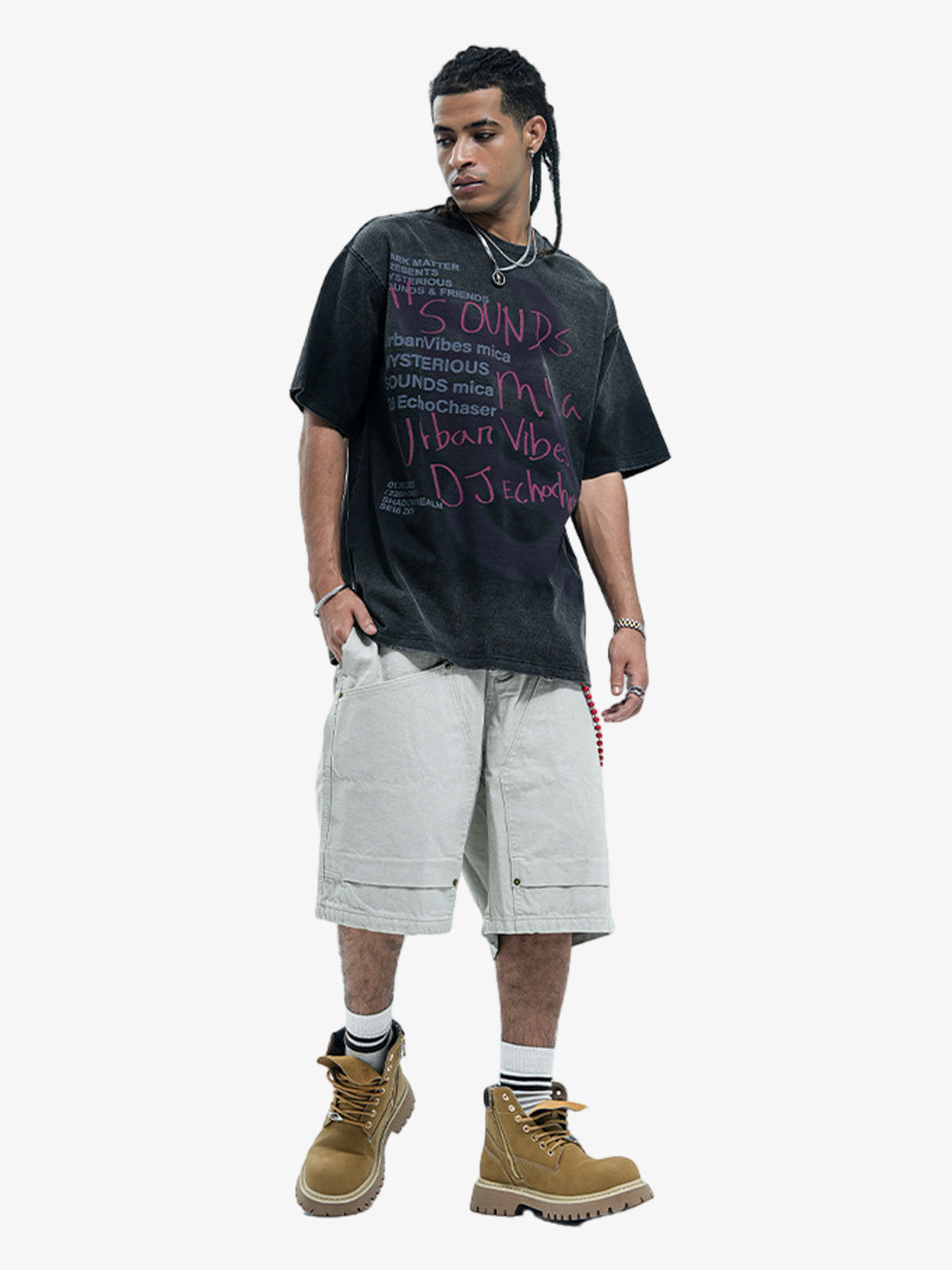 Distressed Graffiti Text Print Tee with Spray Effect