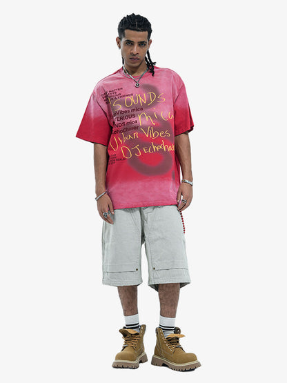 Distressed Graffiti Text Print Tee with Spray Effect