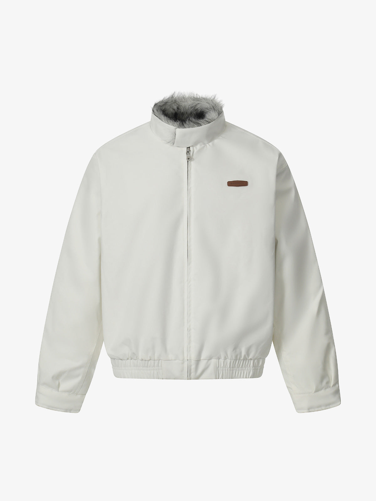 Retro Stand Collar Faux Fur Lined Bomber Jacket