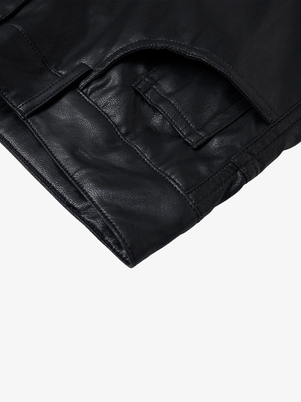 Faux Leather Cargo Denim Shorts