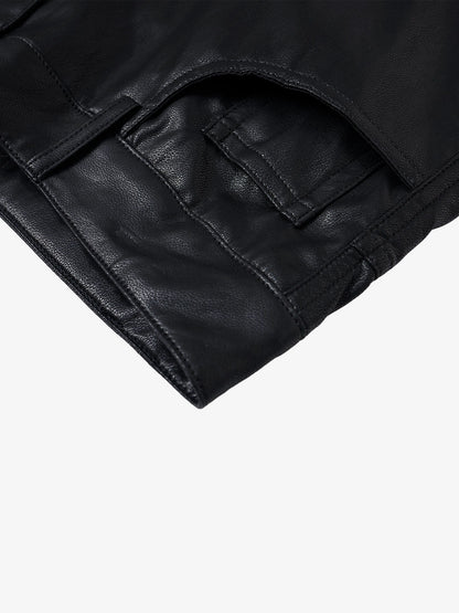Faux Leather Cargo Denim Shorts