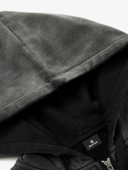 Distressed "23" Patch Zip Up Hoodie
