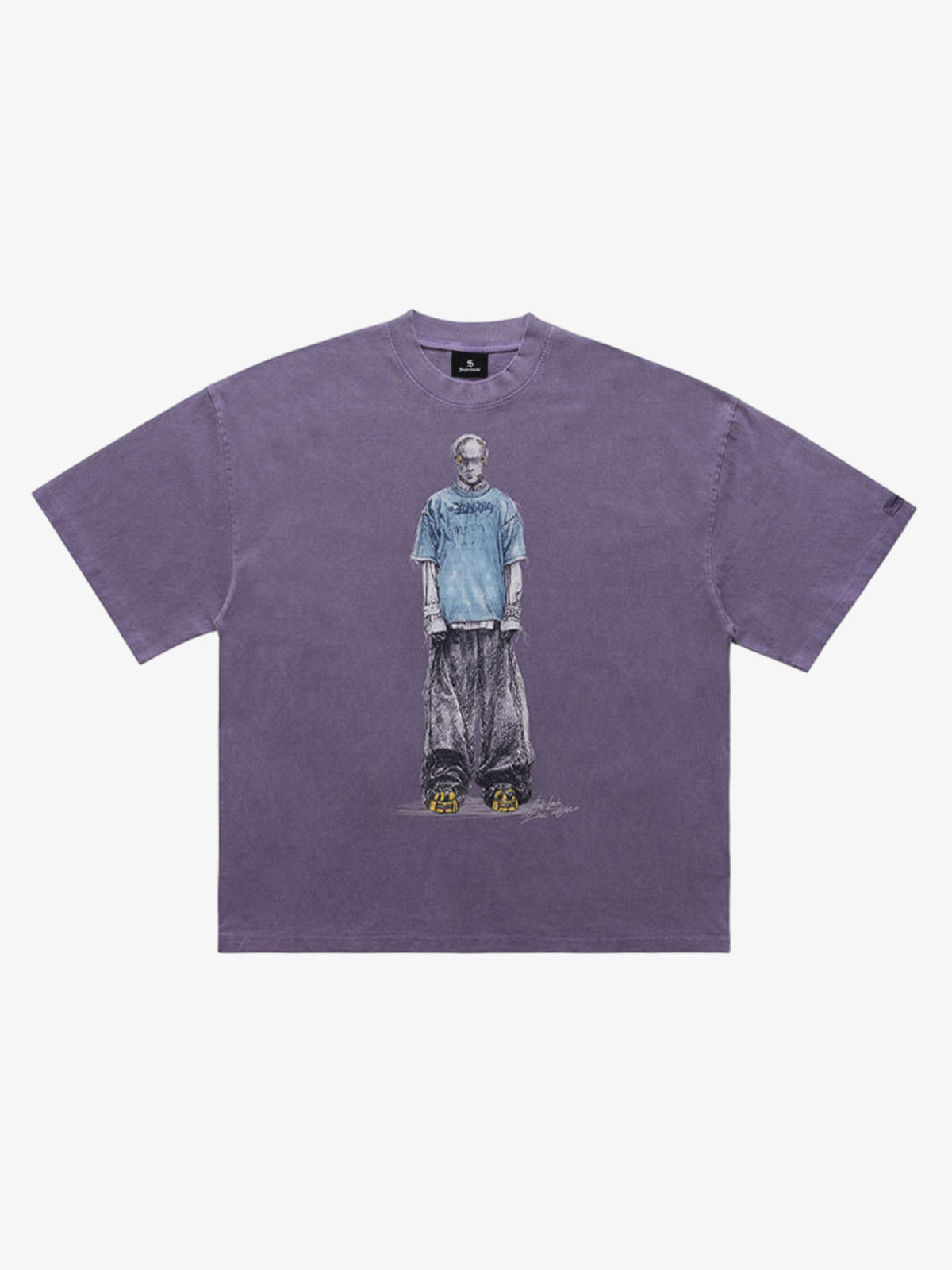Retro Distressed Skeleton Print Oversized Tee