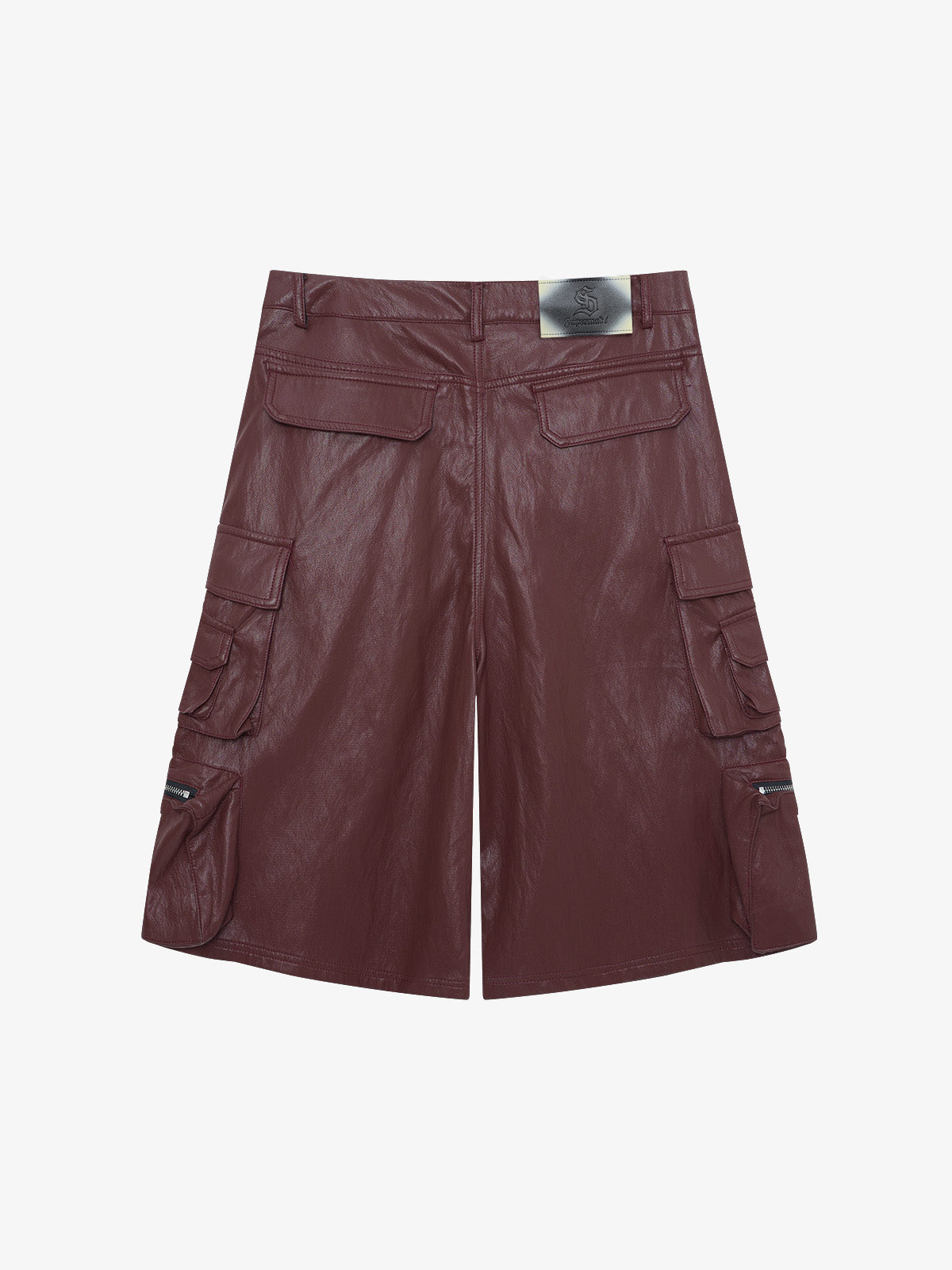 Faux Leather Cargo Denim Shorts