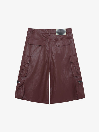 Faux Leather Cargo Denim Shorts