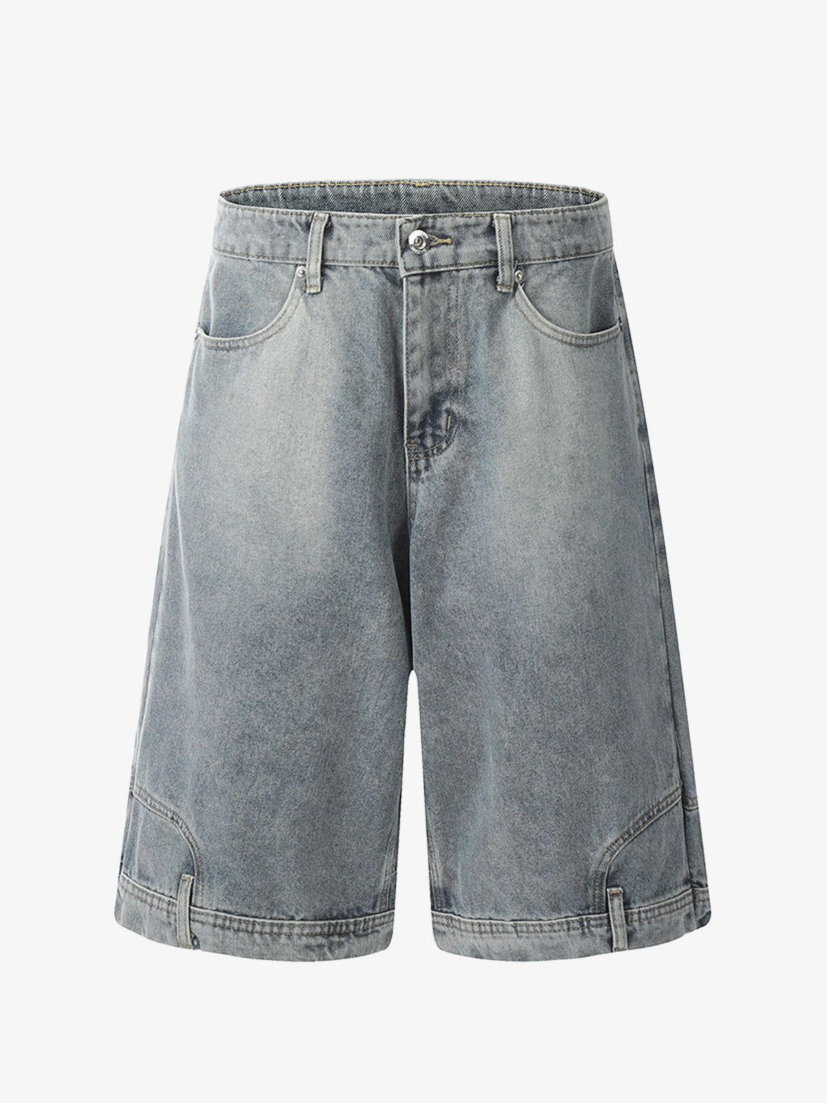 Distressed Waistband Hem Denim Shorts
