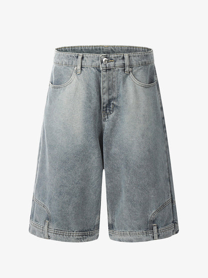Distressed Waistband Hem Denim Shorts