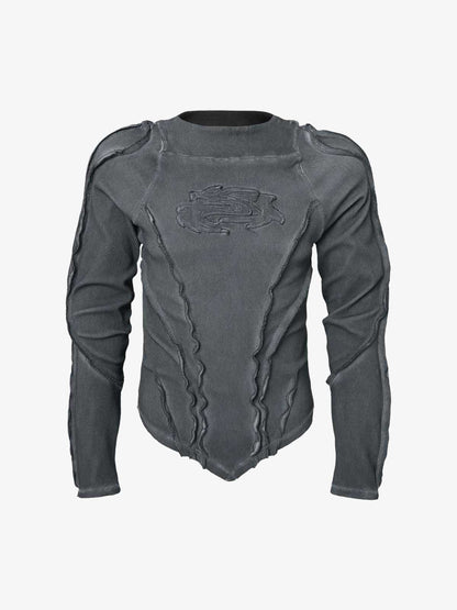 Retro Washed Sculpted Seam Ribbed Long Sleeve Tee