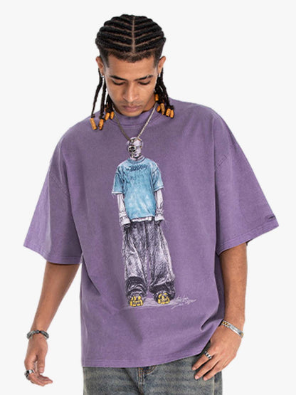Retro Distressed Skeleton Print Oversized Tee