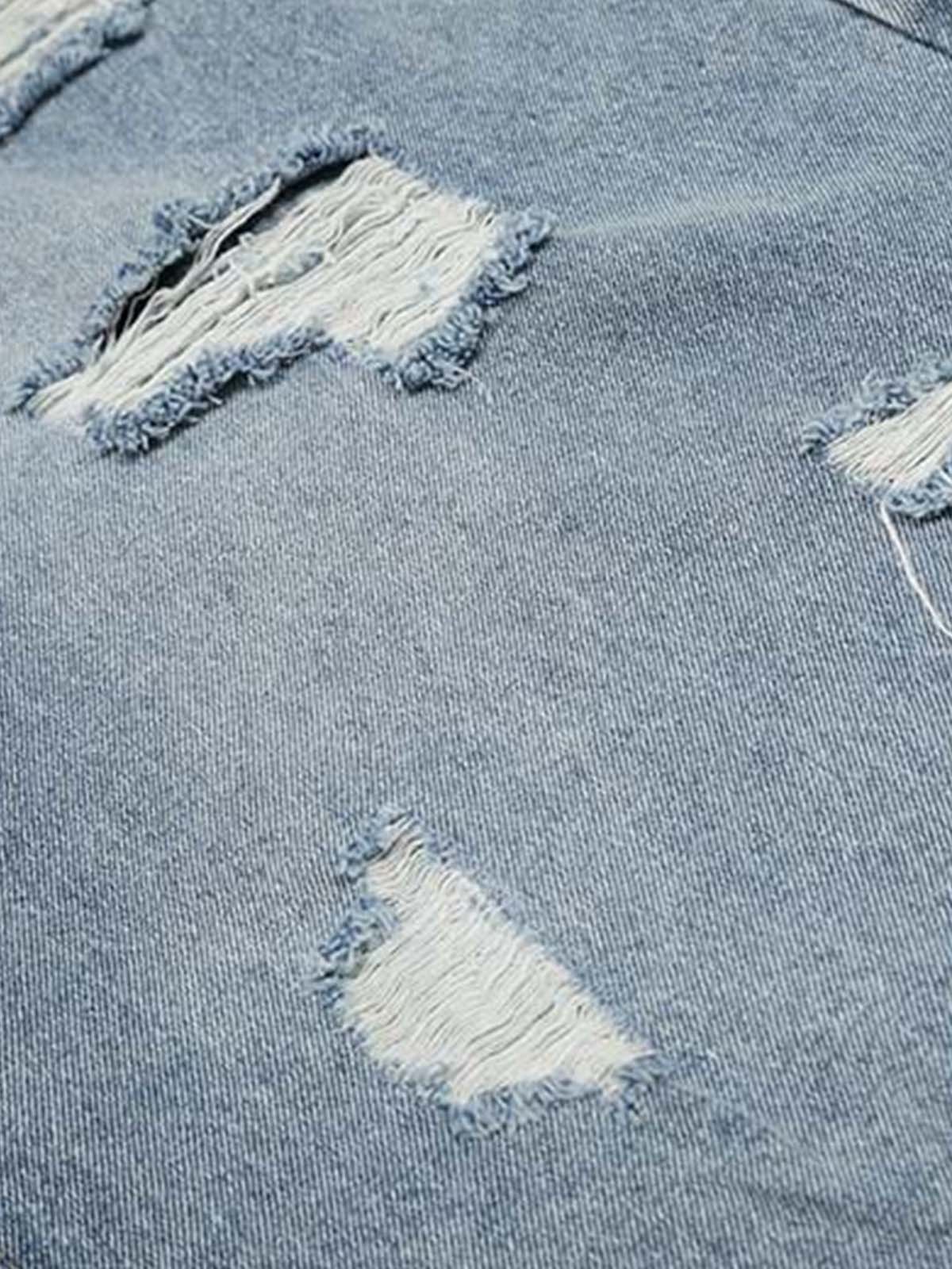 Faded Light Wash Distressed Denim Shorts