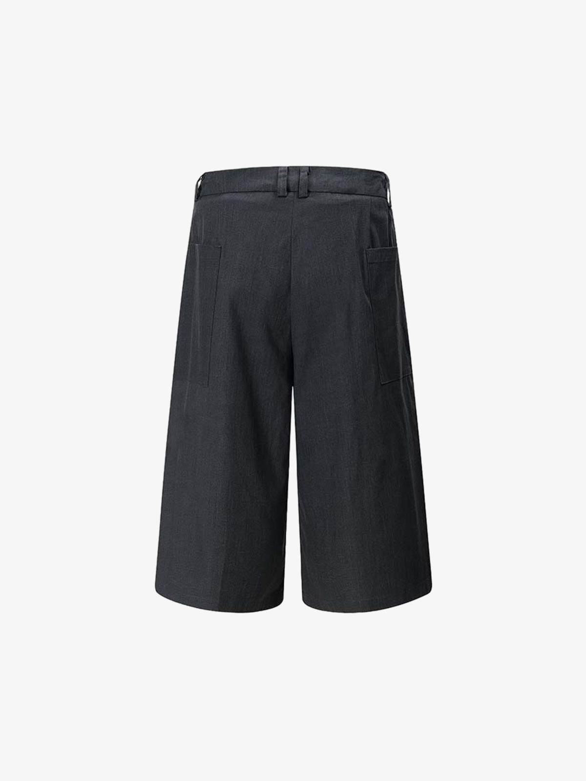 Pleated Wide-Leg Denim Shorts